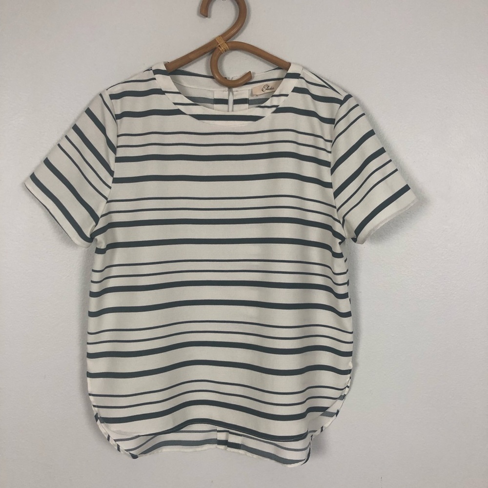 Elodie Striped Top | Short Sleeve | Open Back | L